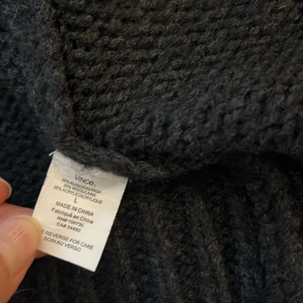 Vince Alpaca Wool Blend Dark Gray Open Long Cardigan Sweater with Hoodie Size L - Picture 10 of 11